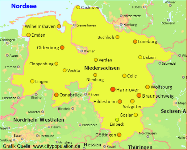 Niedersachsen  Städte die zuerst belegt werden