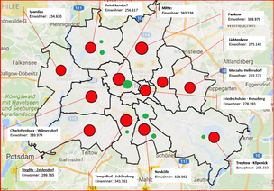 Stadtteile-Berlin mit Einwohnerzahlen (grün) bereits Aktivitäten
